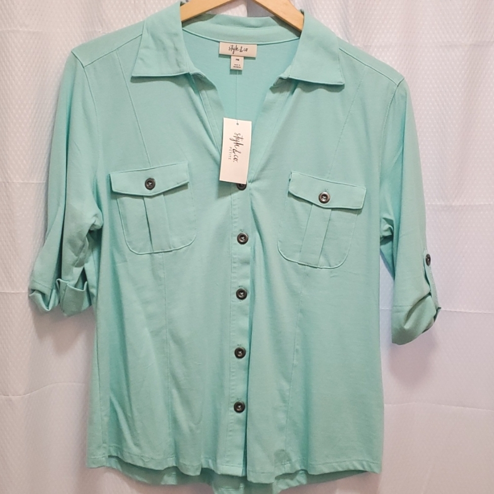Style & Co Women's 3/4 Sleeve Petite Medium Top